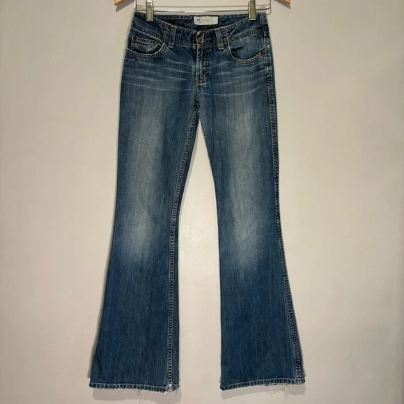 Vintage BKE Harbor Distressed Frayed 100% Cotton Long Flare Jeans Size 25 Y2K - Picture 1 of 12